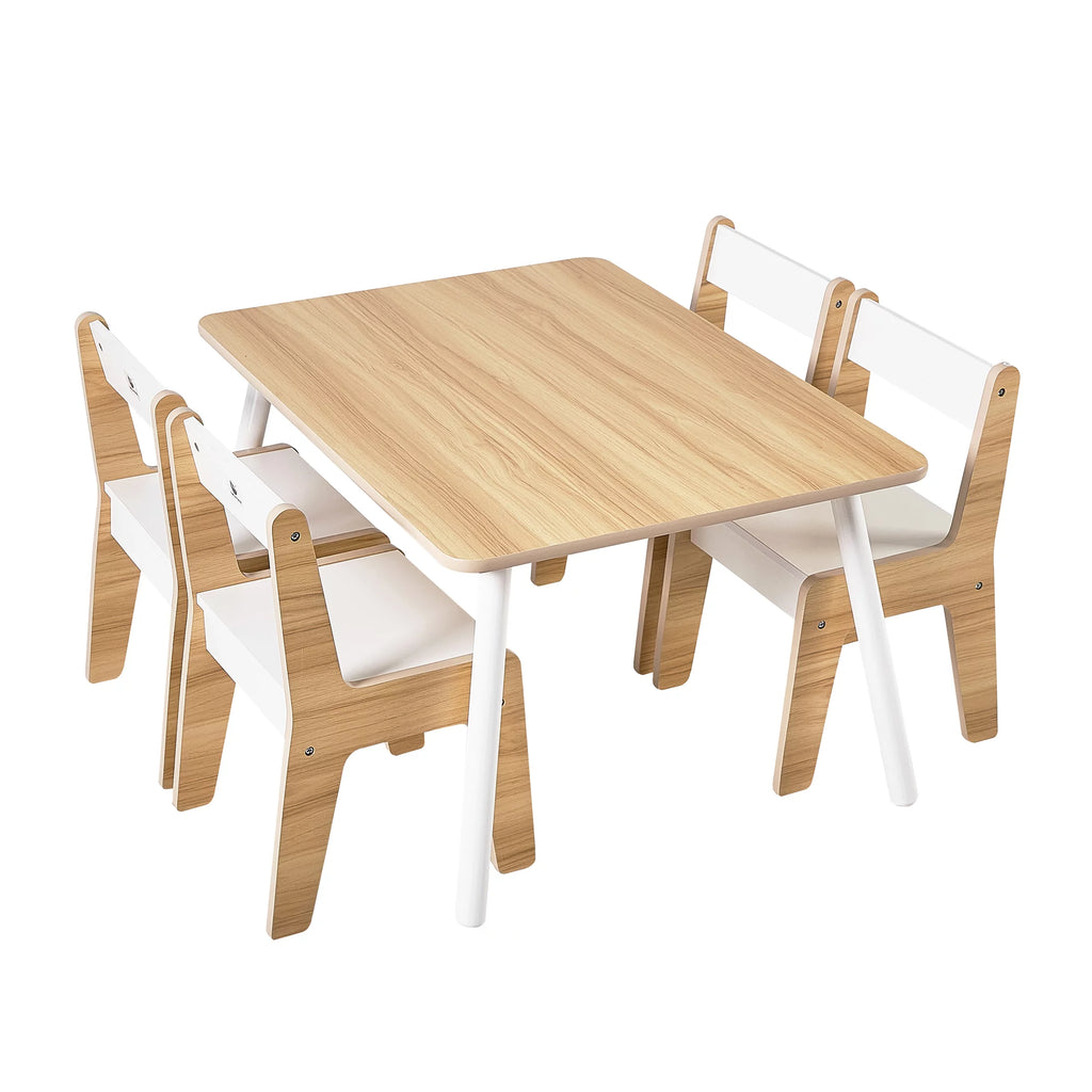 Wooden Kids Table and Chairs Set Natural White 5 Piece N617