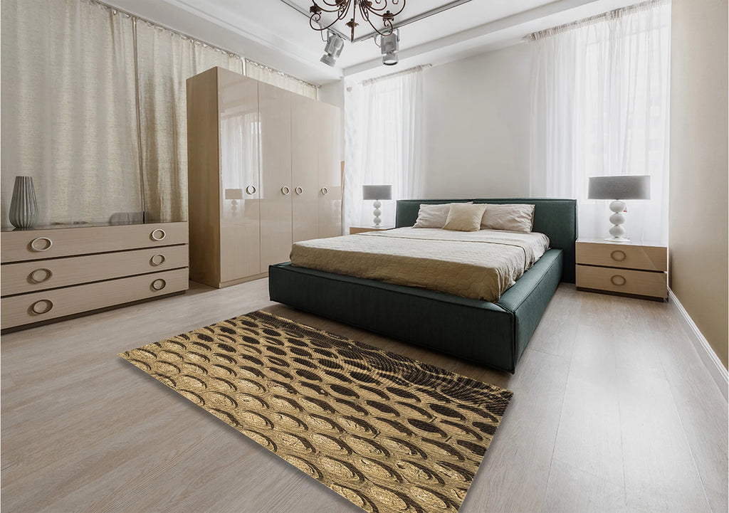 Machine Washable Rectangle Caramel Brown Area Rugs, 8' x 12' R128547