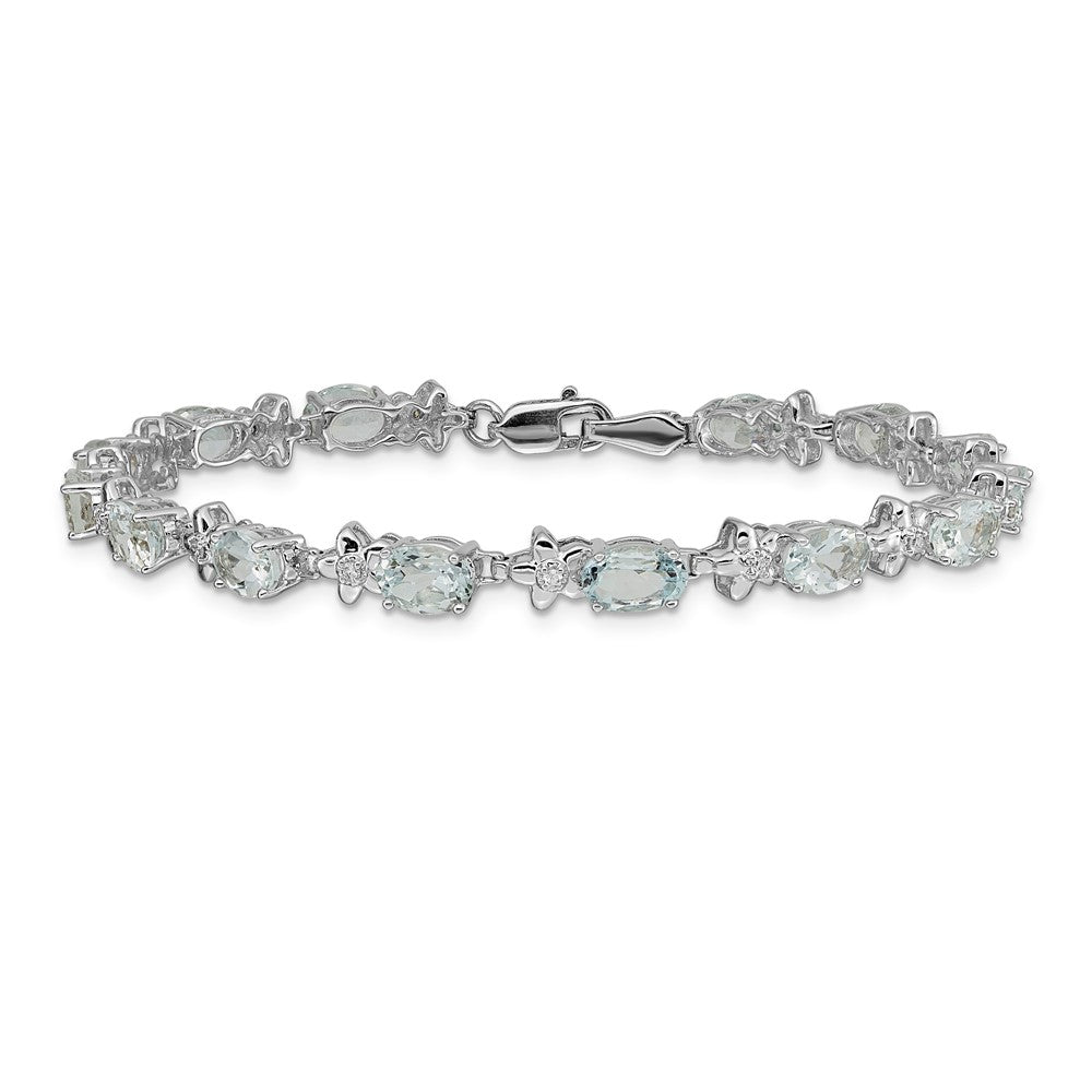 14 Karat White Gold Floral Diamond and Aquamarine Bracelet F514