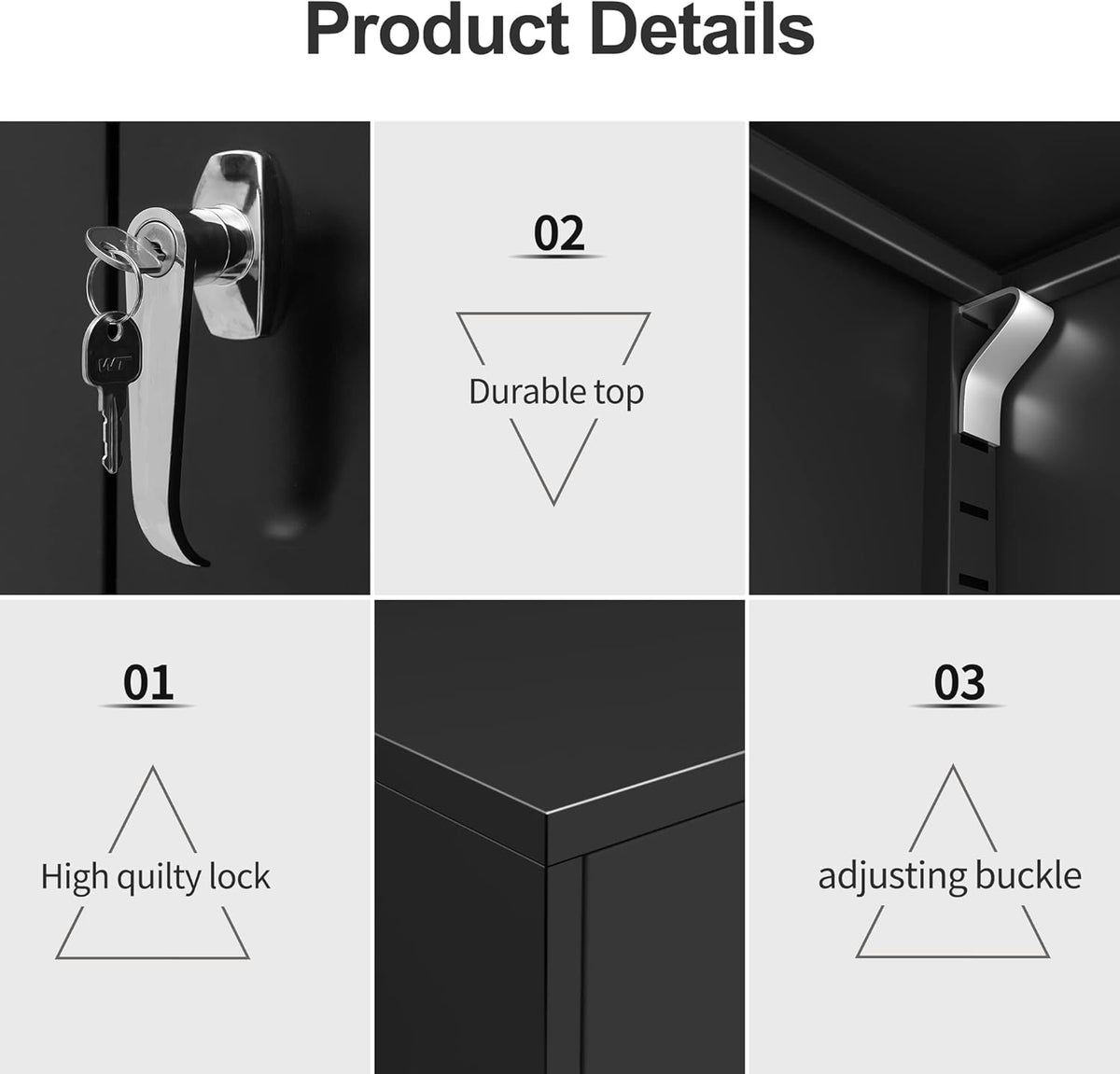 Black Locking Metal Storage Cabinet with Adjustable Shelves, W36'' x D18'' x H41.6'' P4973