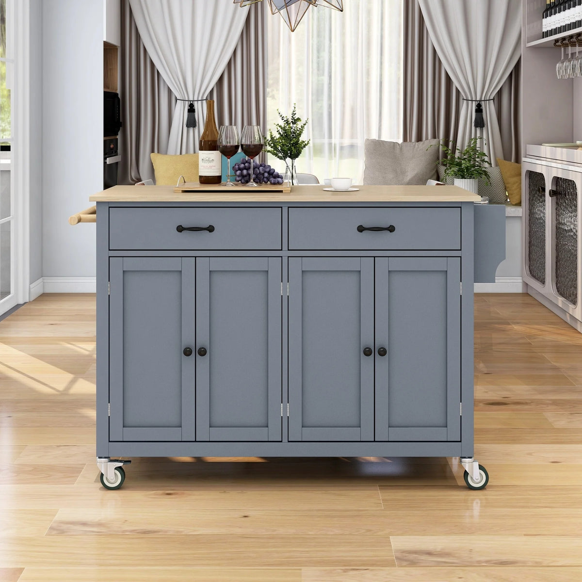 Kitchen Island Cart Cabinet with Wood Top and Locking Wheels E883461