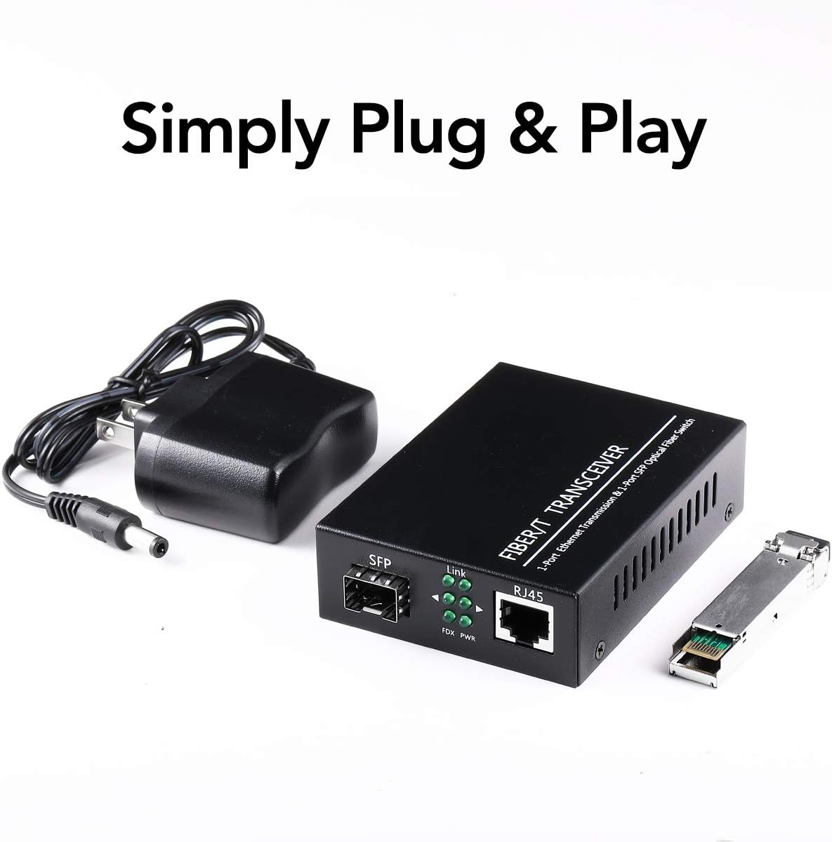 A Pair of 1.25G/s Bidi Gigabit Single-Mode Fiber Ethernet Media Converter with 2PCS Bidi SFP LC Transceiver Module Included, 10/100/1000Base-Tx to 1000Base-SX SMF RJ45 to SFP Slot up to 30KM Pack of 2 P759