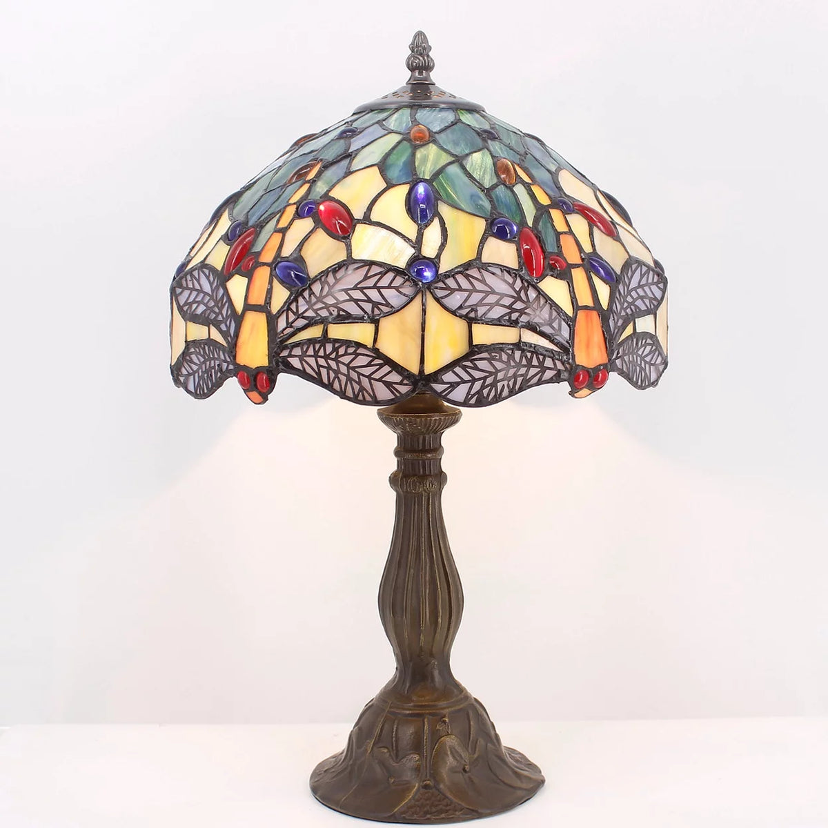 Sea Blue Yellow Stained Glass Dragonfly Style Table Lamp A46784