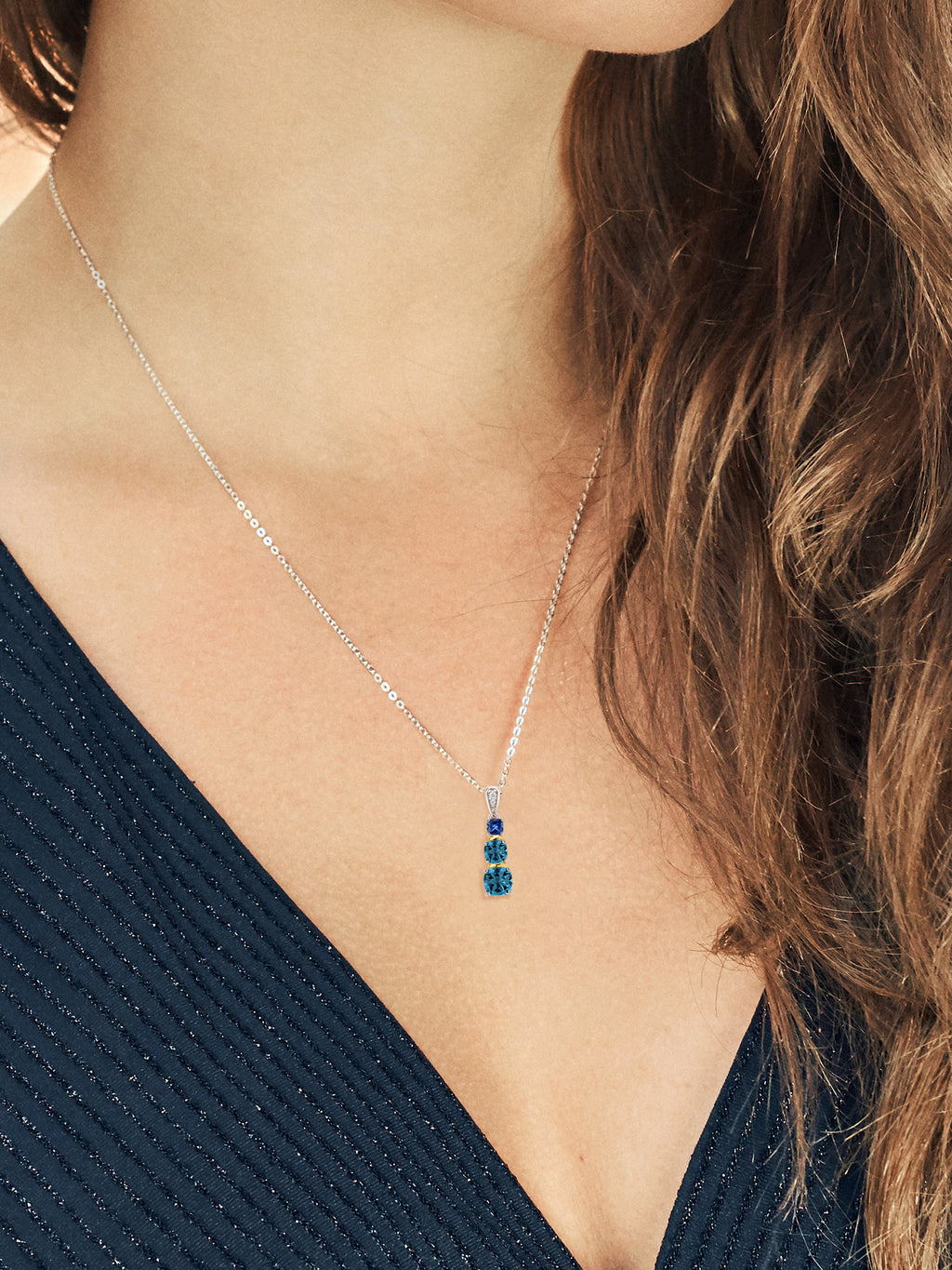 London Blue Topaz and Blue Created Sapphire and Diamond Pendant Necklace with 18 inch Chain K485134