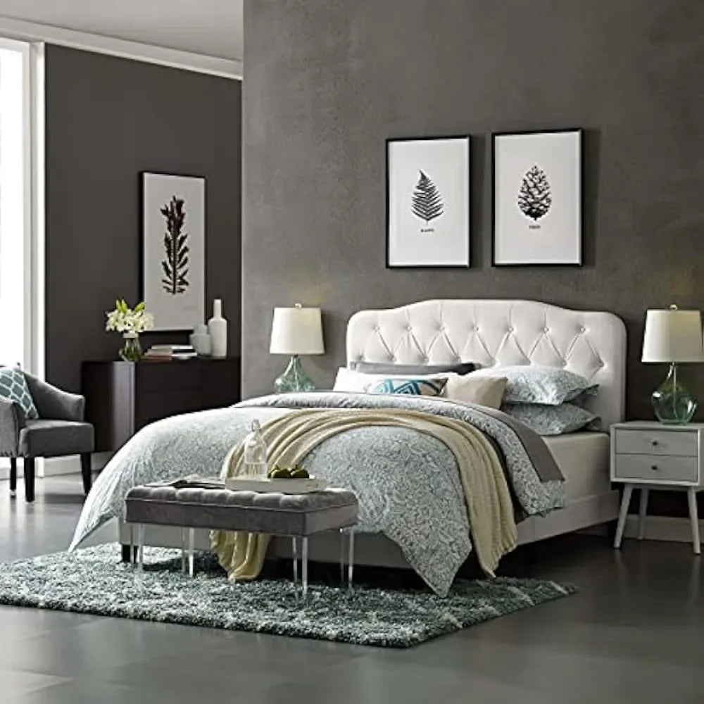 Full Platform Bed with Tufted Faux Leather Upholstered Frame F760