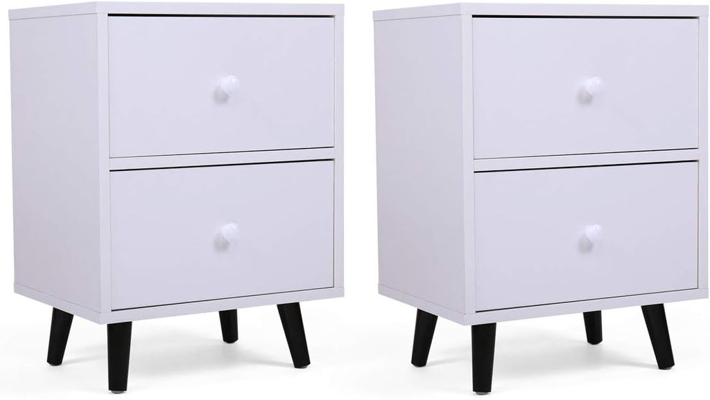 Set of 2 White 2 Drawer Wood Nightstand R463041