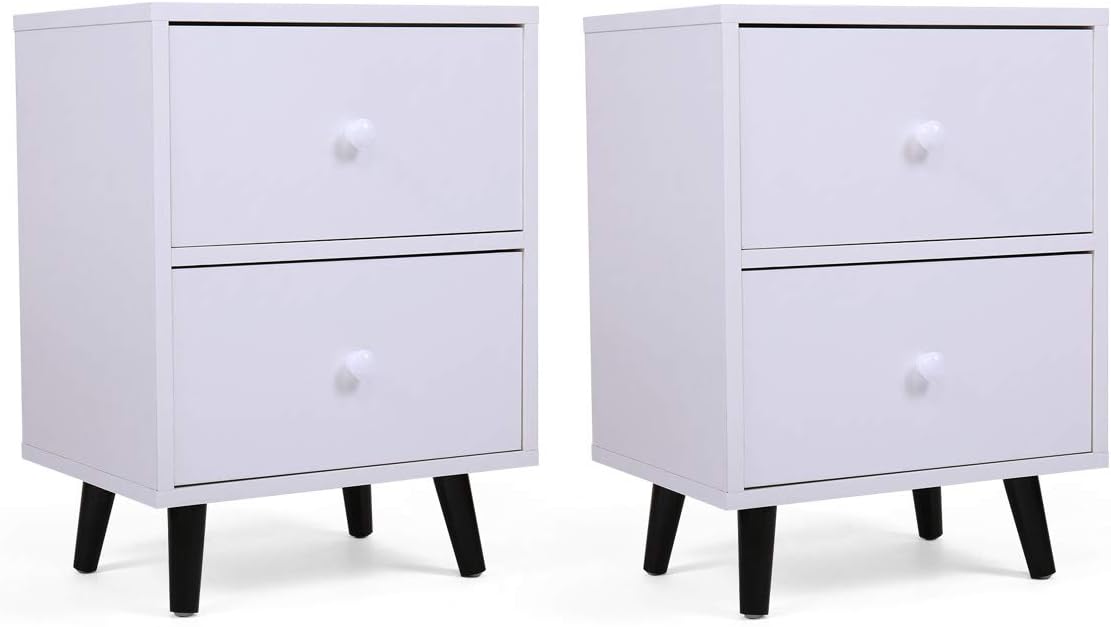 Set of 2 White 2 Drawer Wood Nightstand R463041