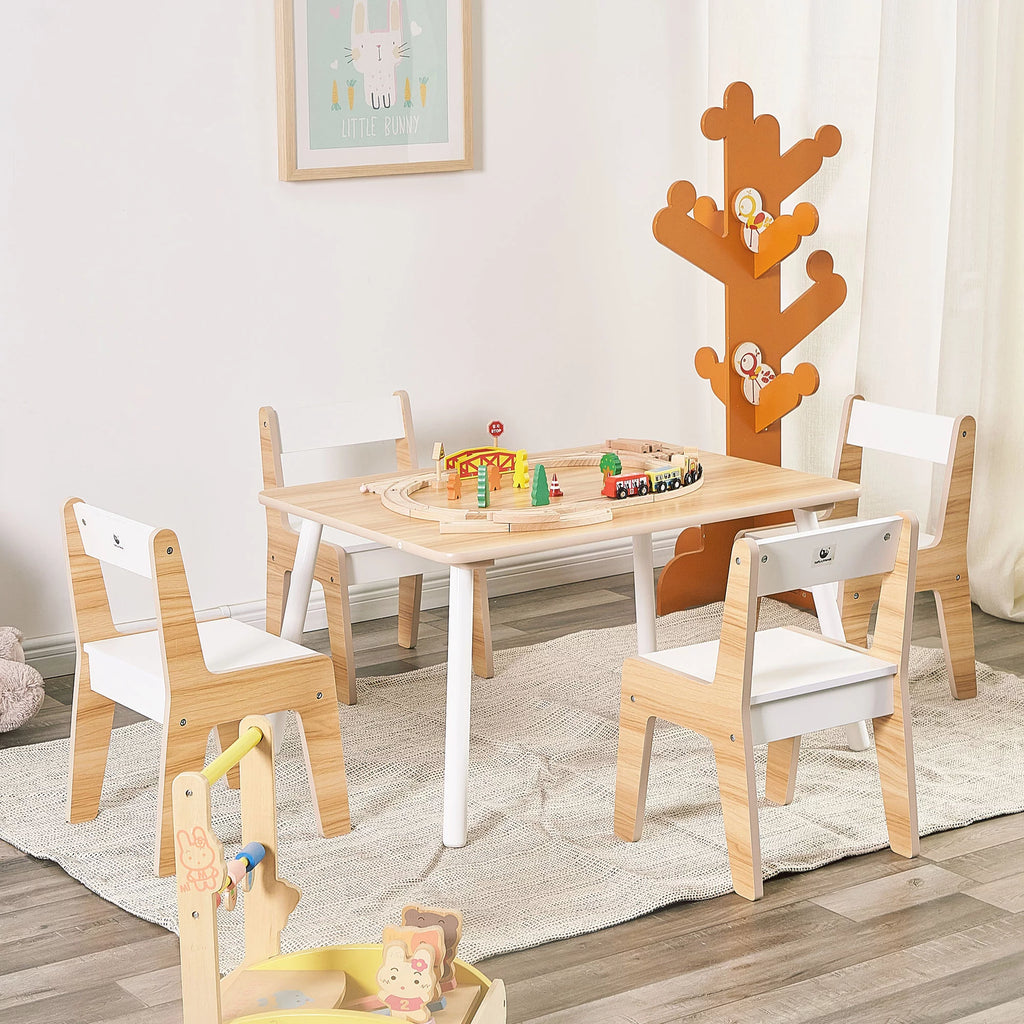 Wooden Kids Table and Chairs Set Natural White 5 Piece N617