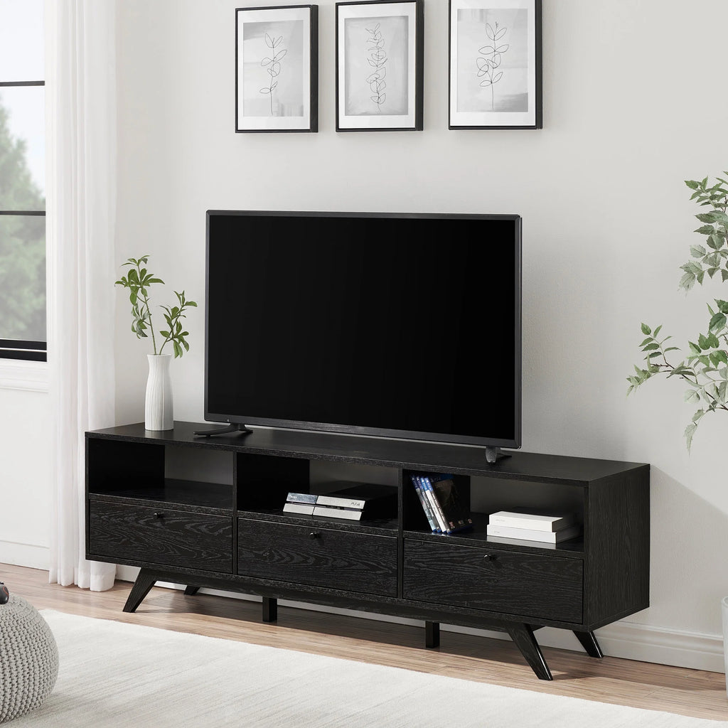 Black Mid-Century Modern Storage TV Stand W128775