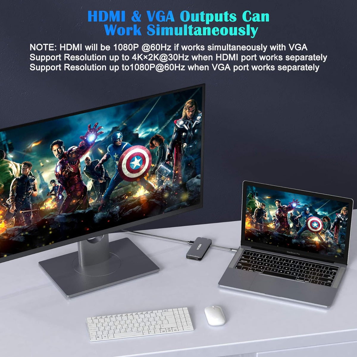 USB C Hub Multiport Adapter 10 in 1 with 4K HDMI, VGA, Ethernet, 3 USB Ports, PD Charger, SD/Micro SD Card Reader A826