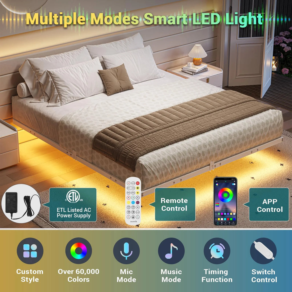 Queen Size Black Metal Platform Bed Frame with LED Lights Z390628