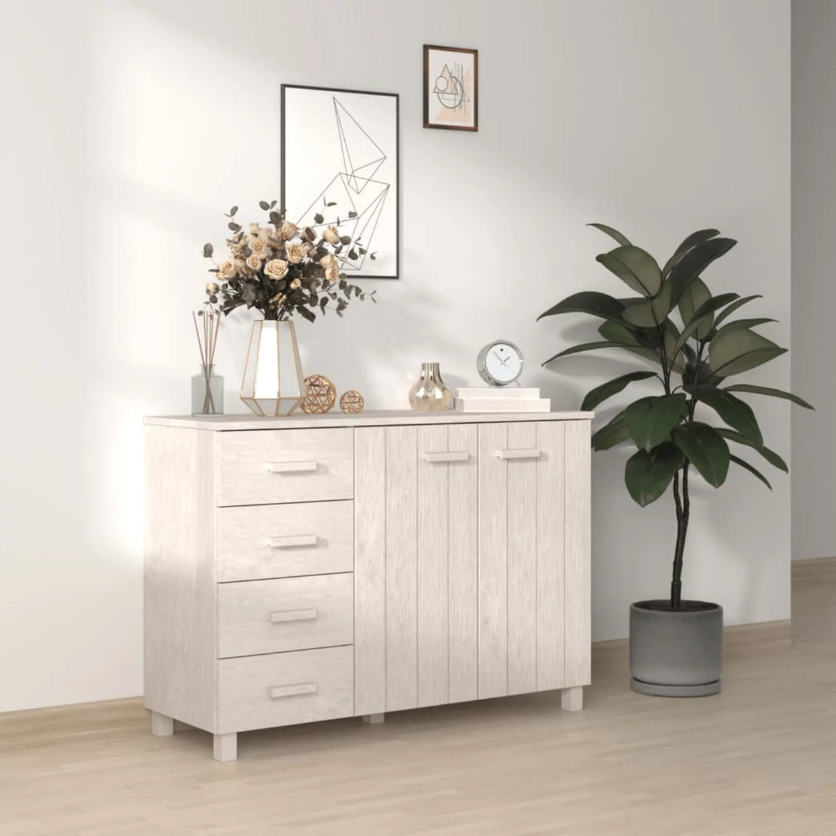 White Solid Wood Pine Sideboard T121690