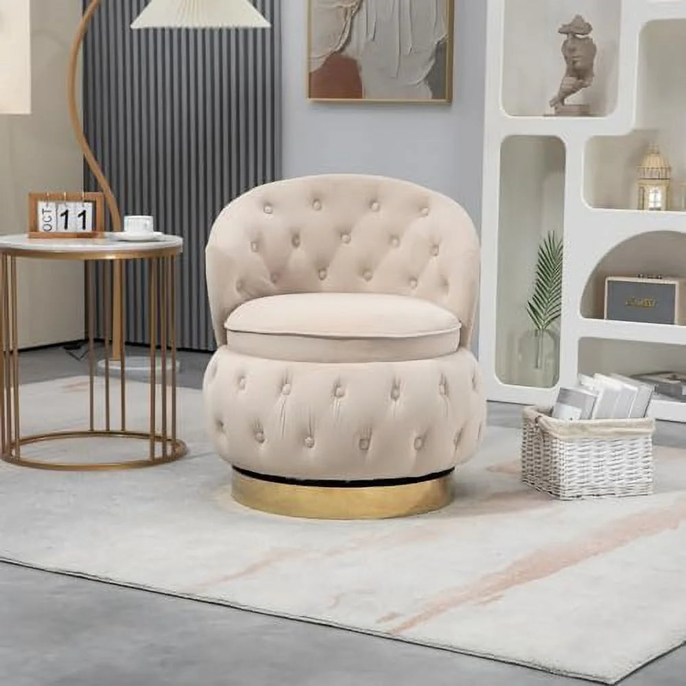 Velvet Upholstered Swivel Barrel Chair T609