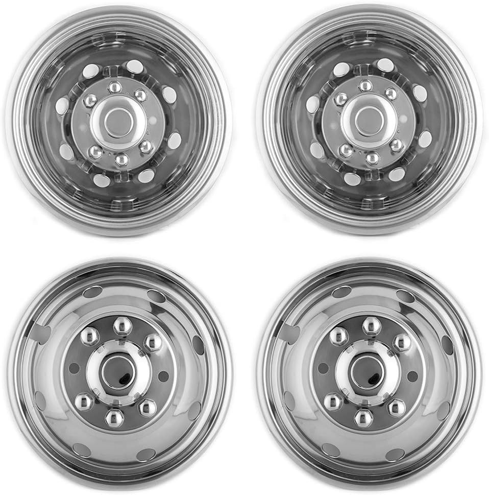 4pcs 17 Stainless Steel Polished Wheel Simulators Hub Caps Rim Covers with Removable Centre Cap I363