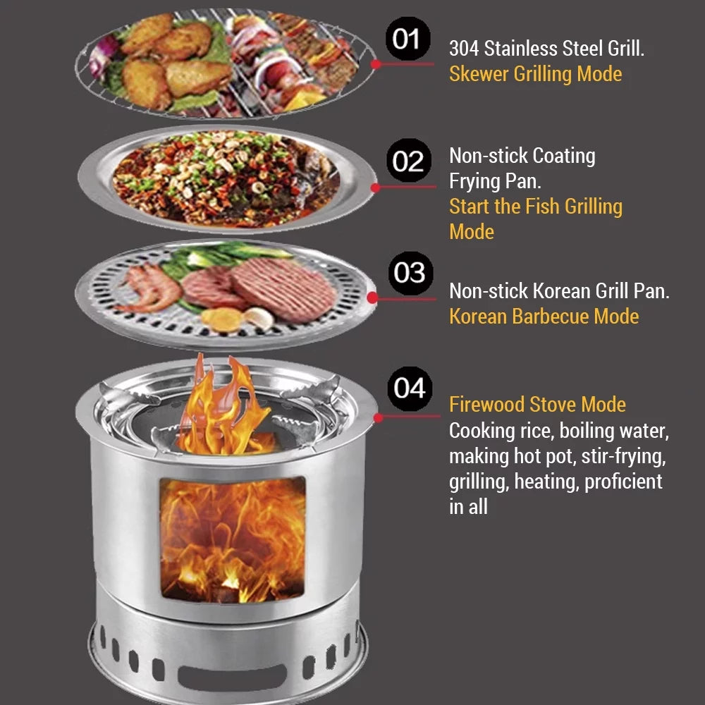 4 In 1 Camping Stove Portable Multi-functional Wood Stove Z31442