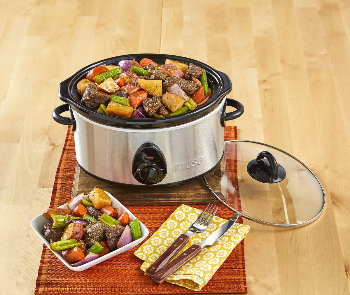 5 Quart Stainless Steel Slow Cooker with Glass Lid and Detachable Base H534225