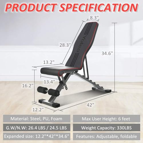 Adjustable Foldable Weight Bench 330 lbs Capacity I372