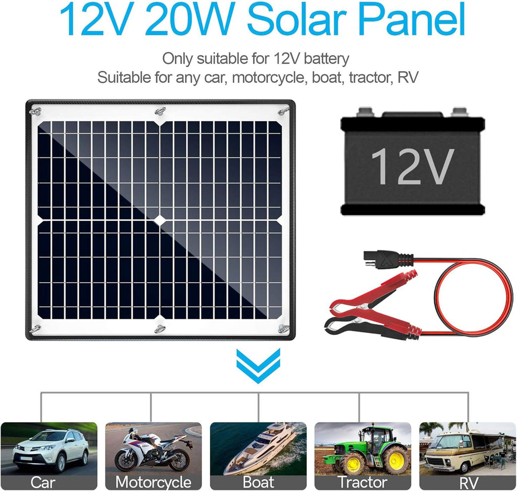 Solar Panel Kit 12V 20W Magnetic Charge Controller Waterproof Solar Battery Charger Maintainer Trickle Charger Alligator Clip M430