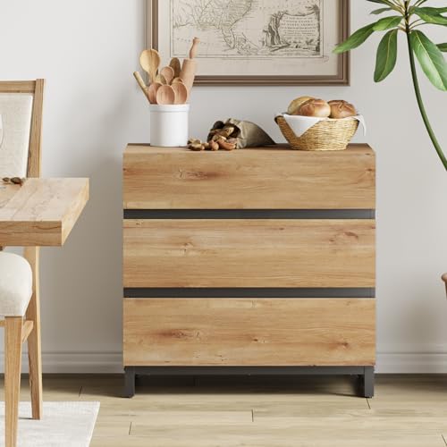 Brown Buffet Cabinet with 3 Drawers and Metal Base M867