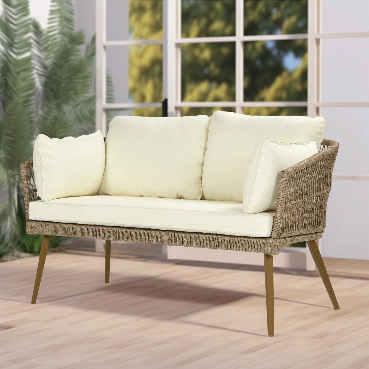 L-Shaped All-Weather Wicker Patio Sofa with Cushions G4364