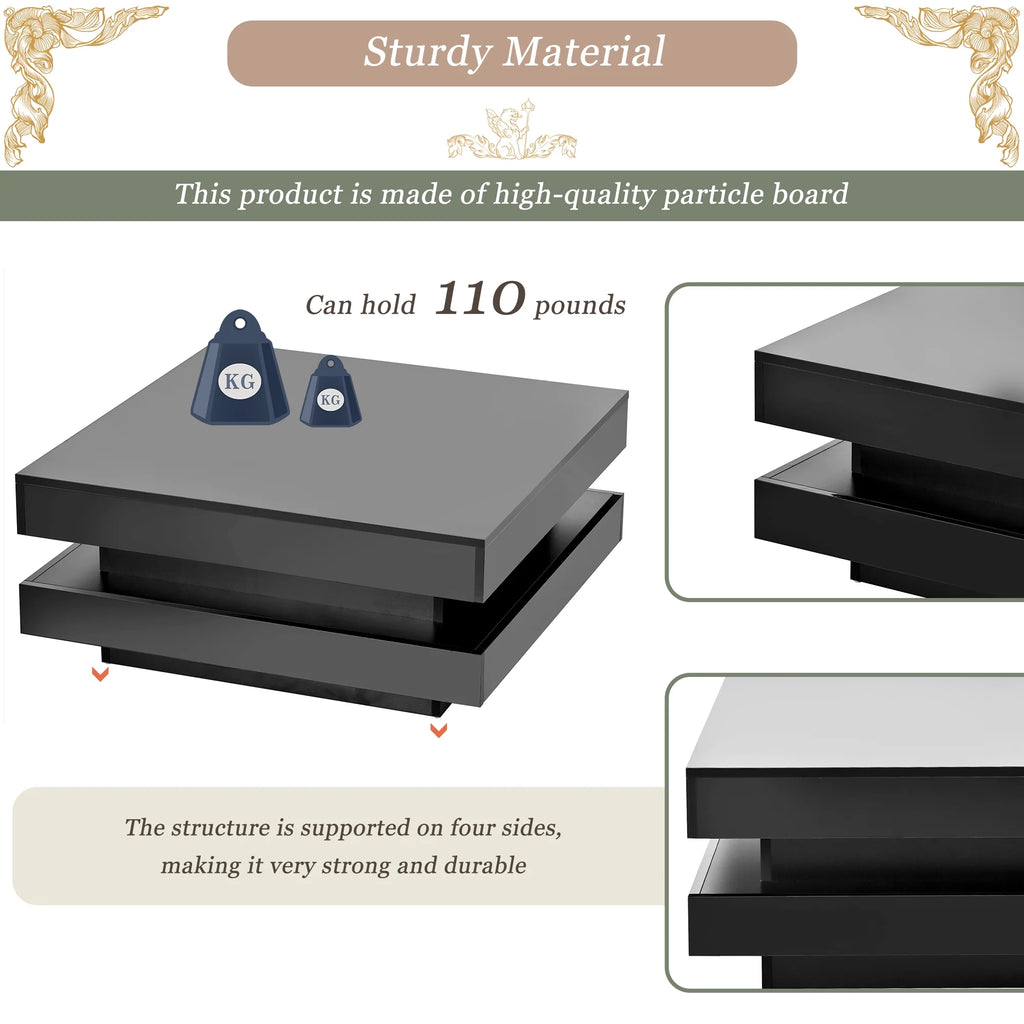 High Gloss 2-Tier Square Coffee Table with LED Lights U232