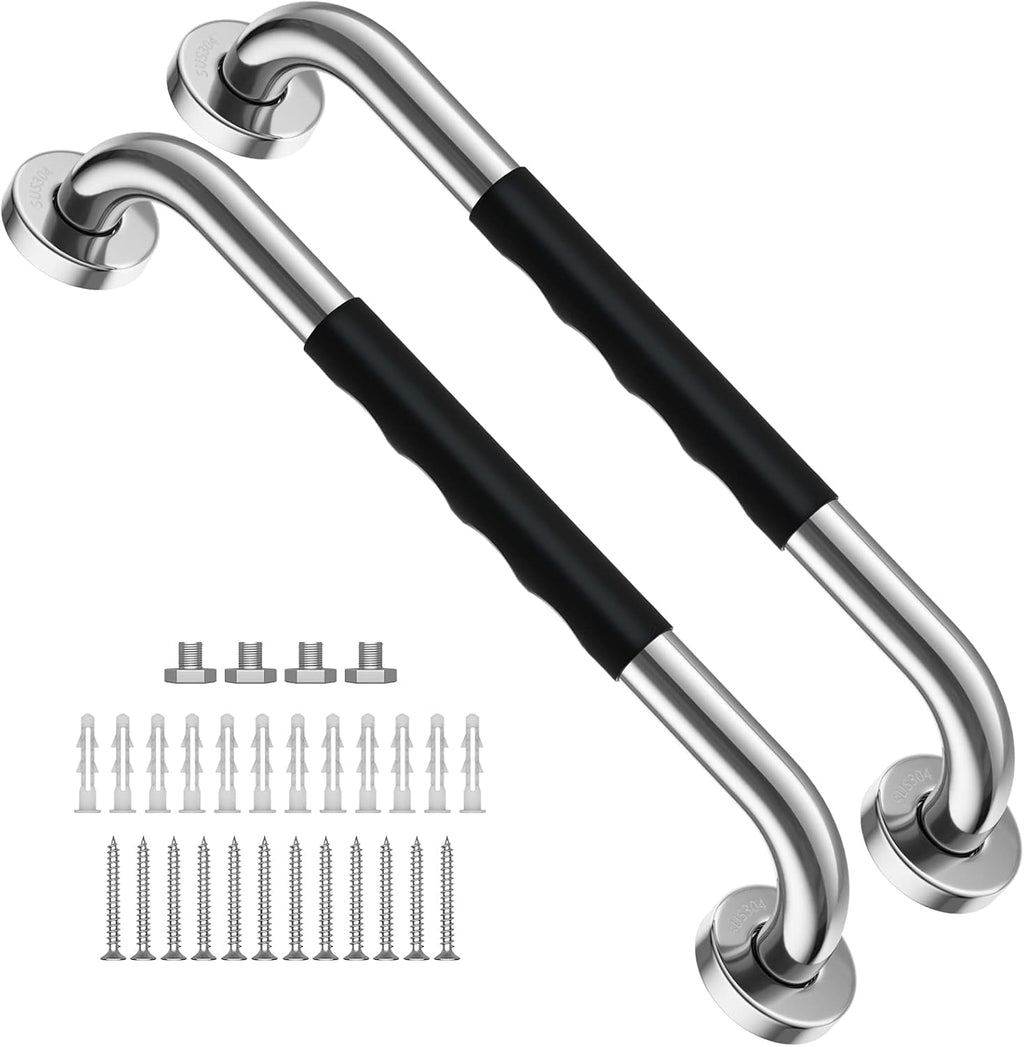 2 Pack 16 Inch Black Stainless Steel Bath Grab Bar with Anti Slip Rubber Grip A700344