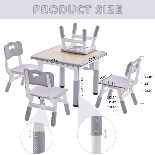 Height-Adjustable Kids Table and 2 Chairs Set with Graffiti Desktop O56270