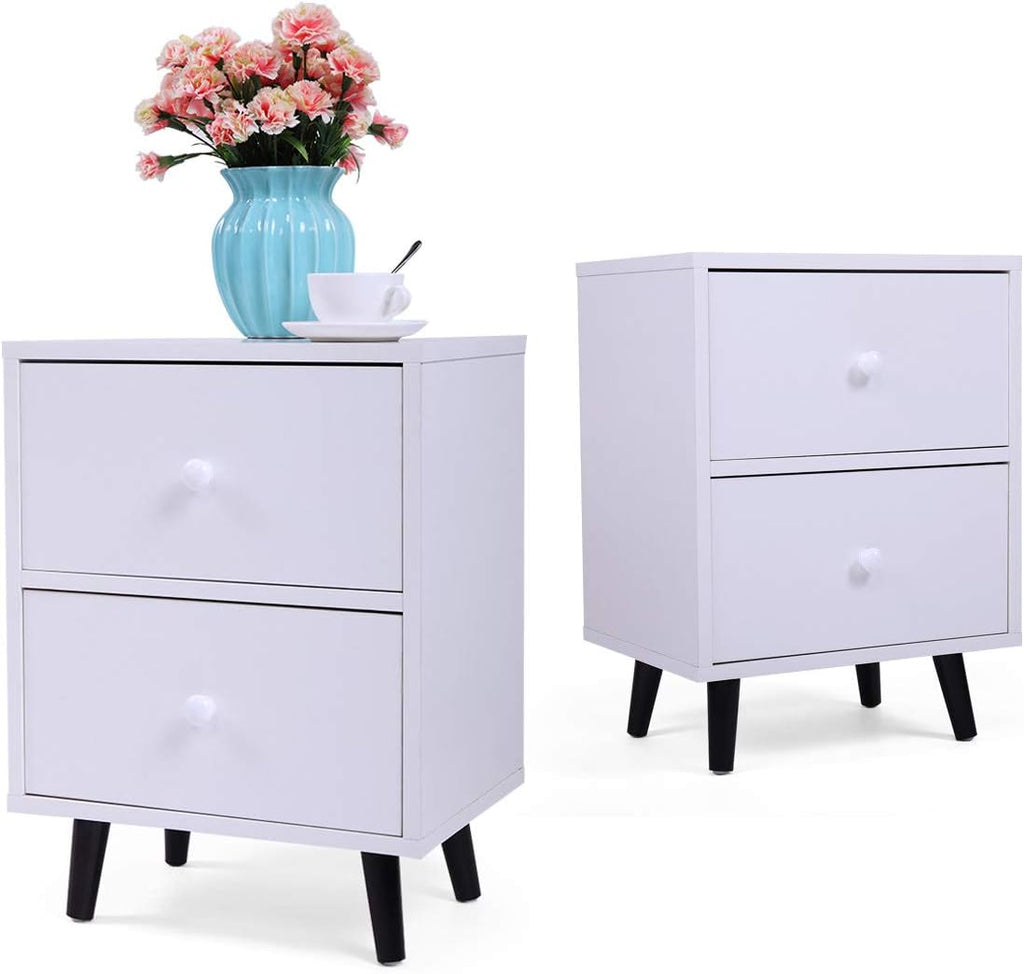 Set of 2 White 2 Drawer Wood Nightstand R463041