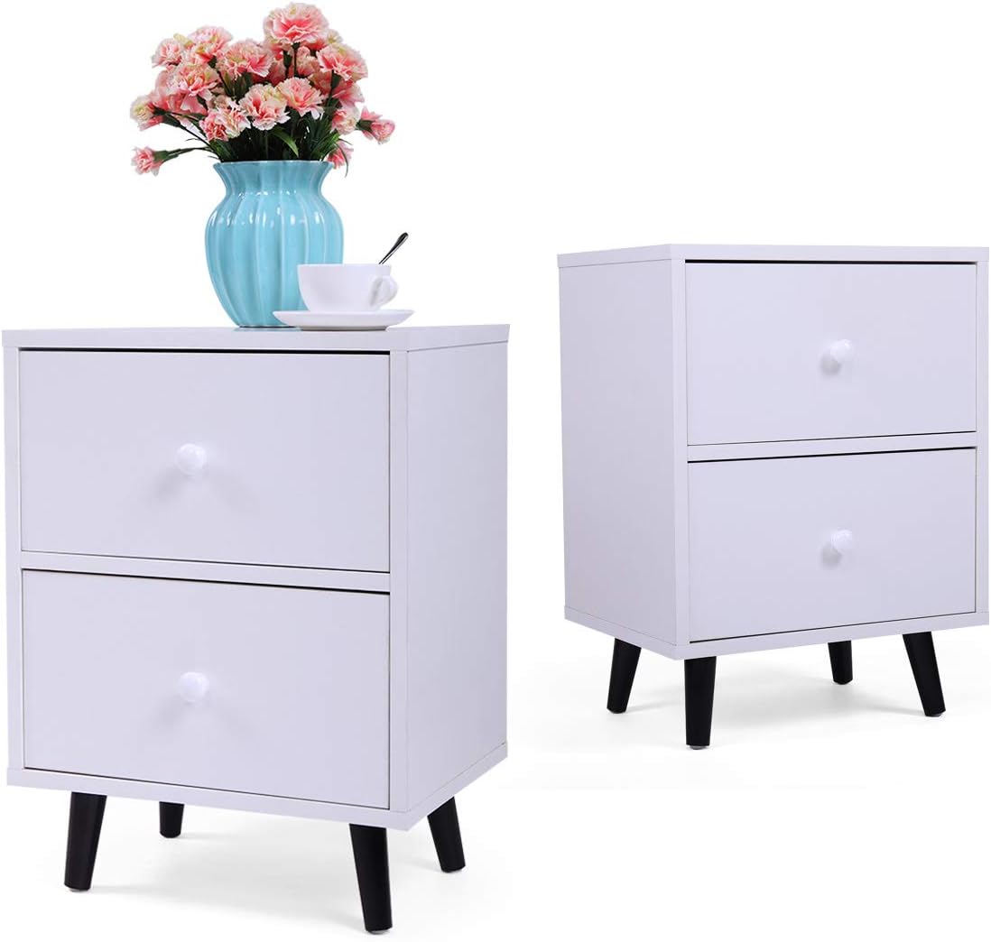 Set of 2 White 2 Drawer Wood Nightstand R463041