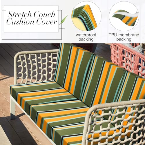 8 Pcs Patio Stretch Sofa Cushion Cover (Blue Red Green) R77496