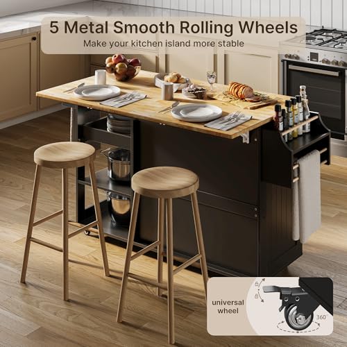 White Rolling Kitchen Island with Drop Leaf L6466