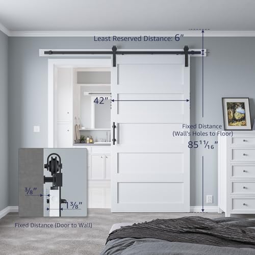 White 5 Panel Sliding Barn Door with 6ft Hardware Kit C5401