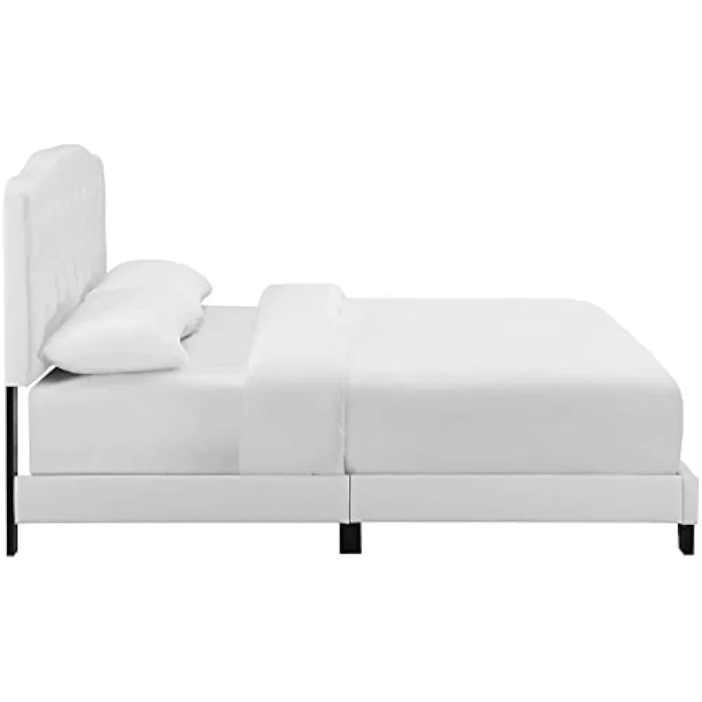 Full Platform Bed with Tufted Faux Leather Upholstered Frame F760