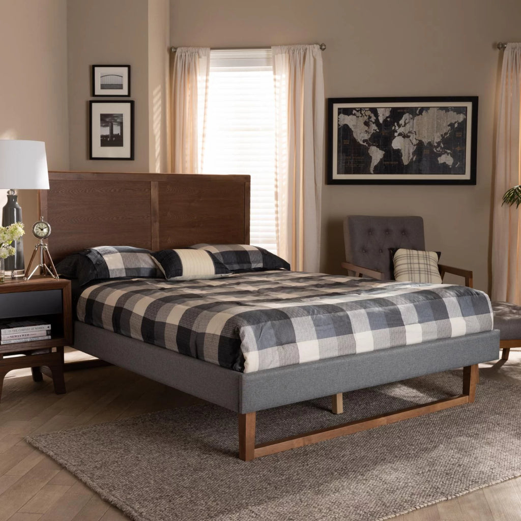 King Size Dark Gray Upholstered Wood Platform Bed I167