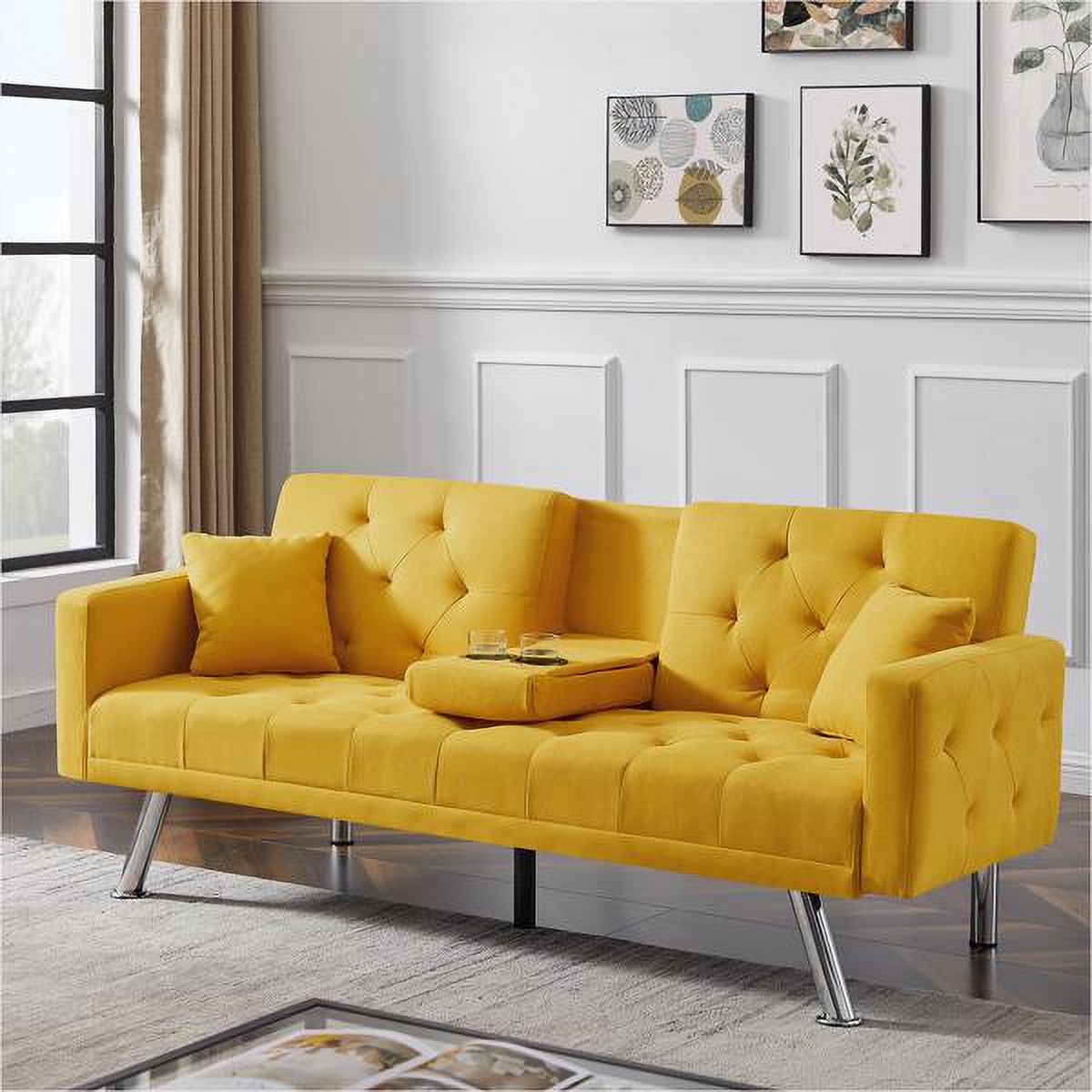 Yellow Linen Convertible Sofa and Bed U4709