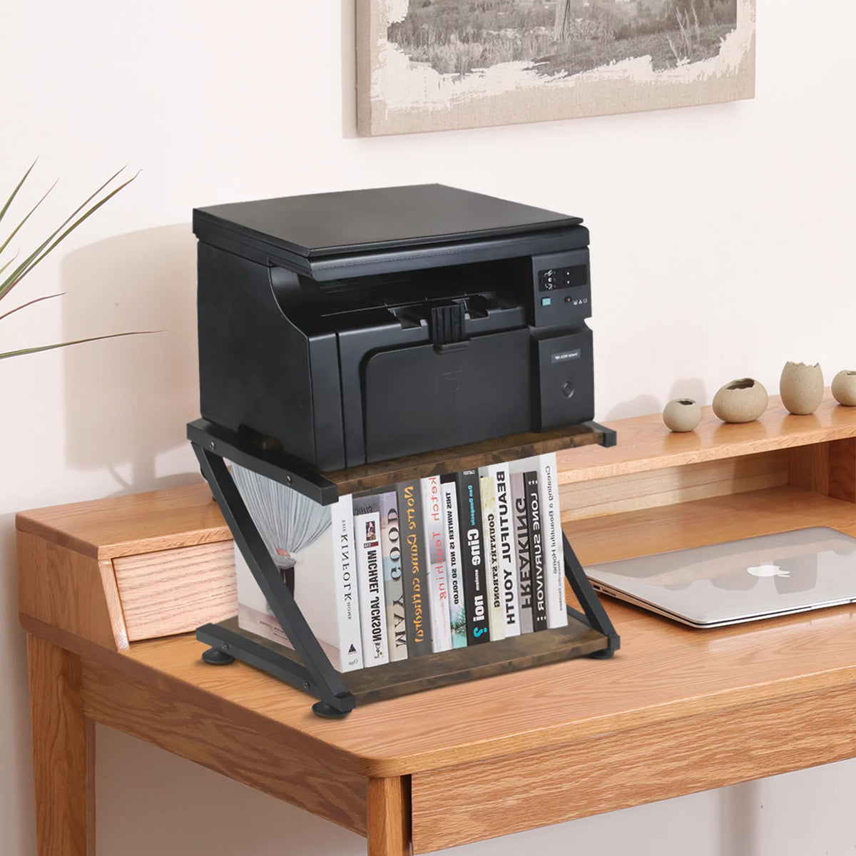 Black Brown 2-Tier Printer Stand with Wheels Y7176