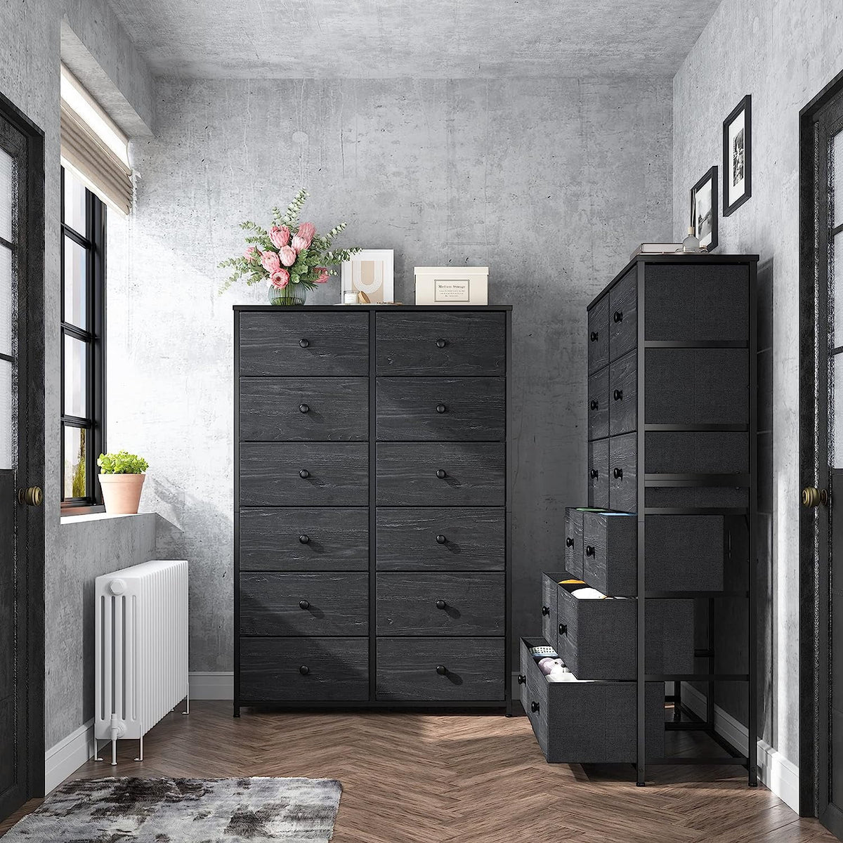Black 12 Drawer Fabric Dresser D8972