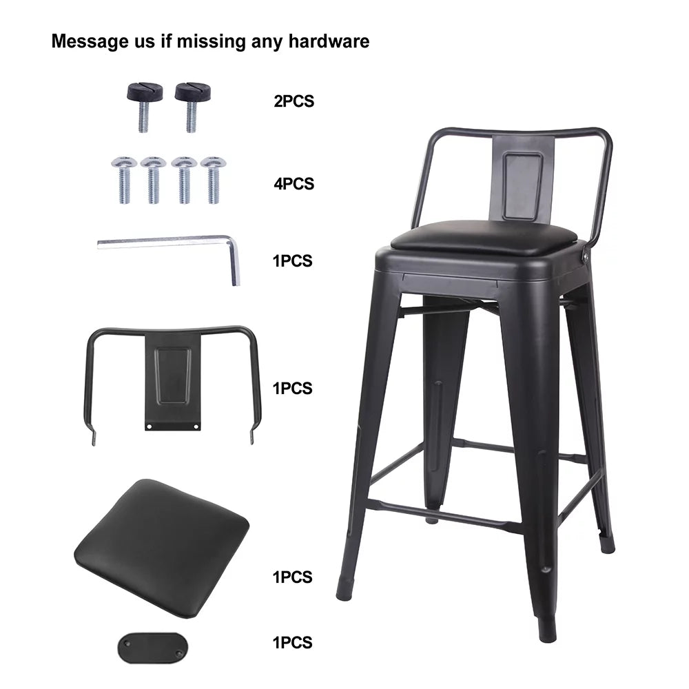 Black 24 inch Low Back Metal Barstool with Vegan Leather Seat, Set of 4 C76465