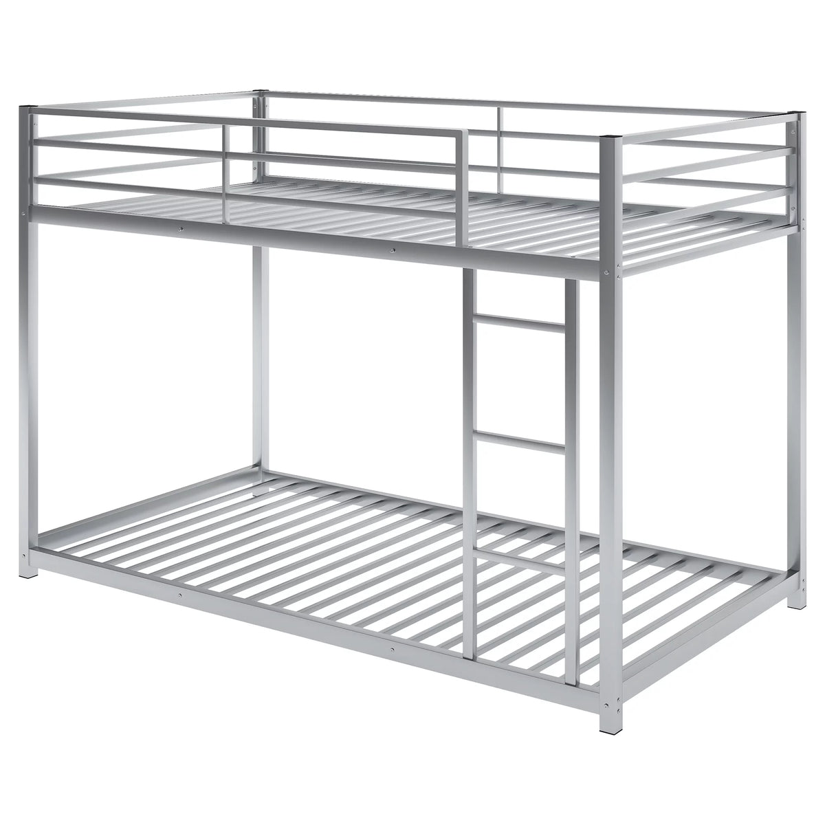 Metal Twin over Twin Low Bunk Bed with Ladder and Safety Guardrails I591