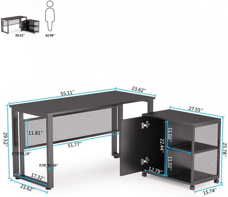 L-Shaped Computer Desk with File Cabinet U139