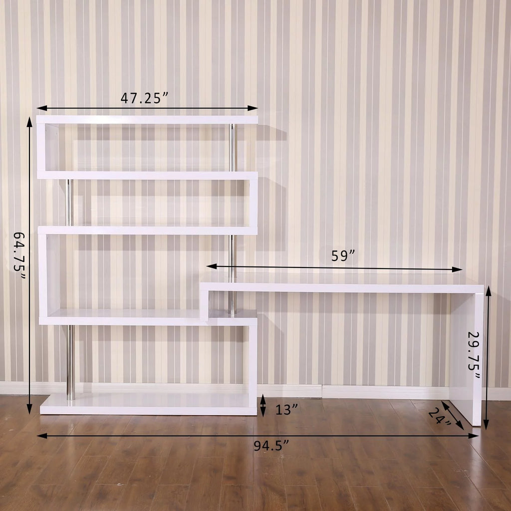 White 4 Tier L-Shaped Computer Desk with Shelves D8088