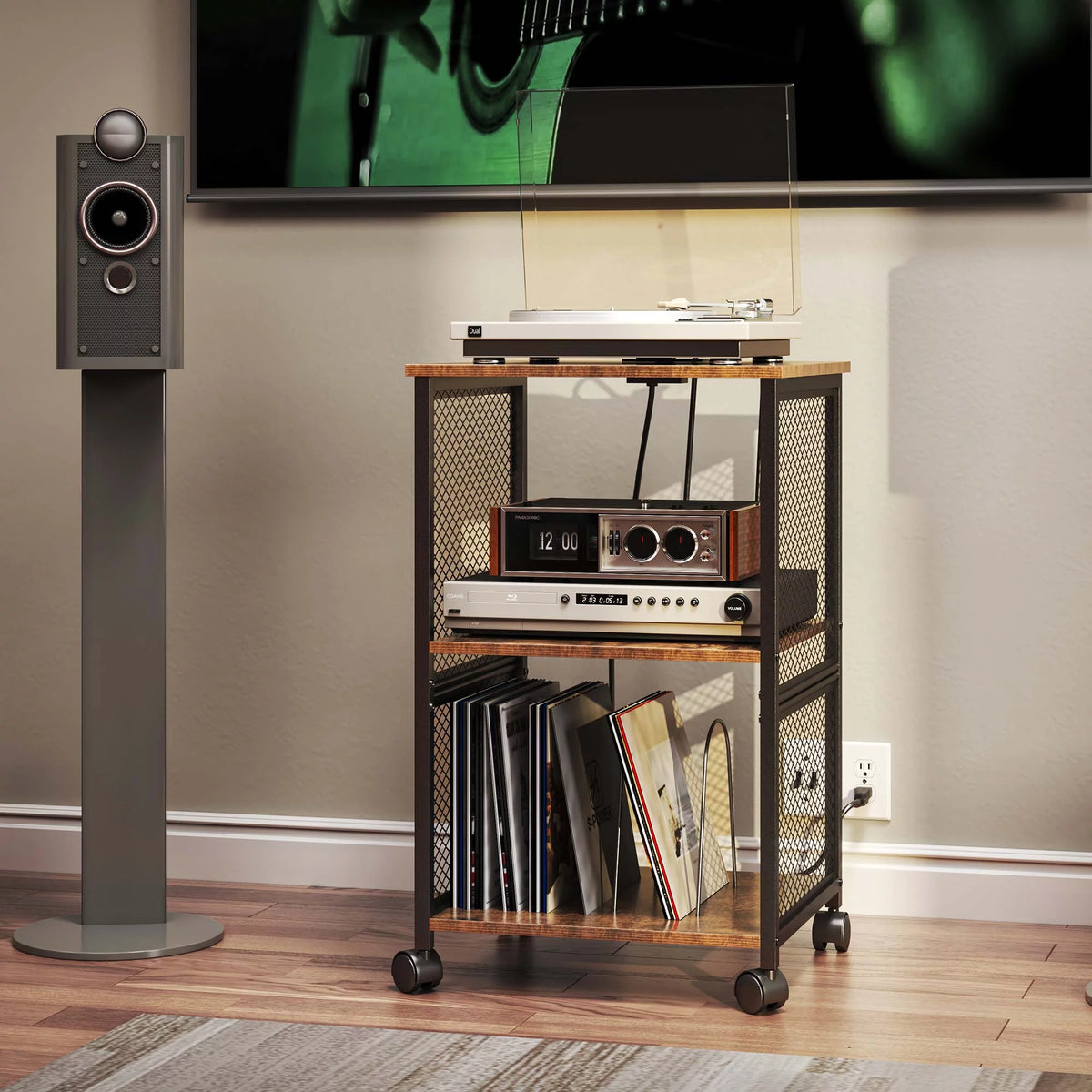3-Tier Vinyl Record Storage Table with Divider D493