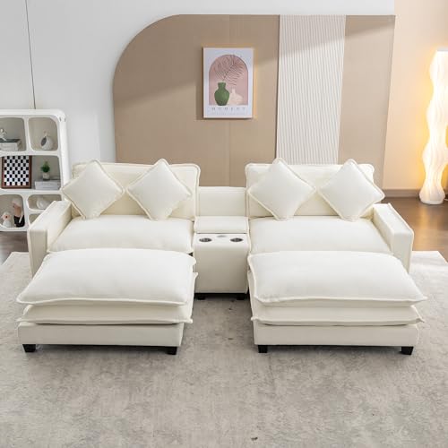 Beige Sectional Sofa with 2 Removable Ottoman K18265