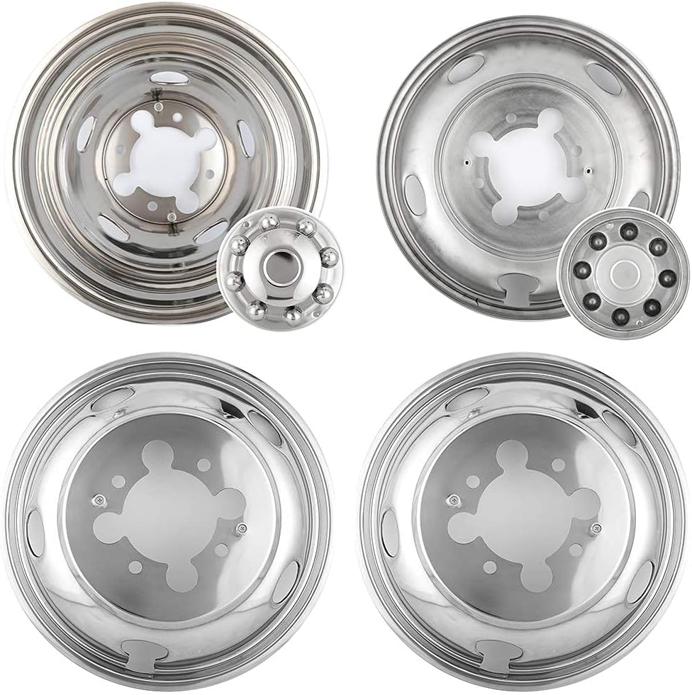 4pcs 17 Stainless Steel Polished Wheel Simulators Hub Caps Rim Covers with Removable Centre Cap I363