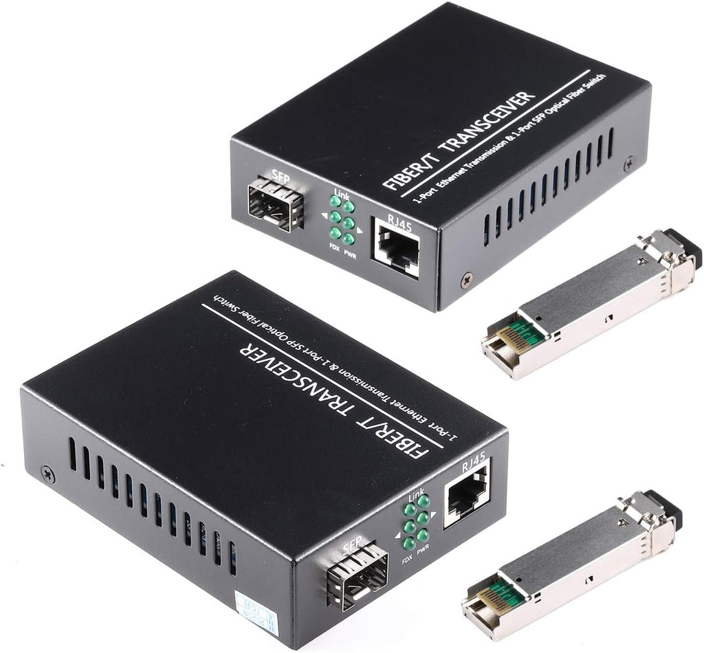 A Pair of 1.25G/s Bidi Gigabit Single-Mode Fiber Ethernet Media Converter with 2PCS Bidi SFP LC Transceiver Module Included, 10/100/1000Base-Tx to 1000Base-SX SMF RJ45 to SFP Slot up to 30KM Pack of 2 P759
