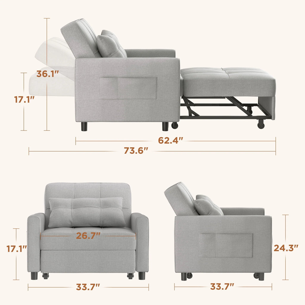 Light Gray Convertible Sofa Bed S7557