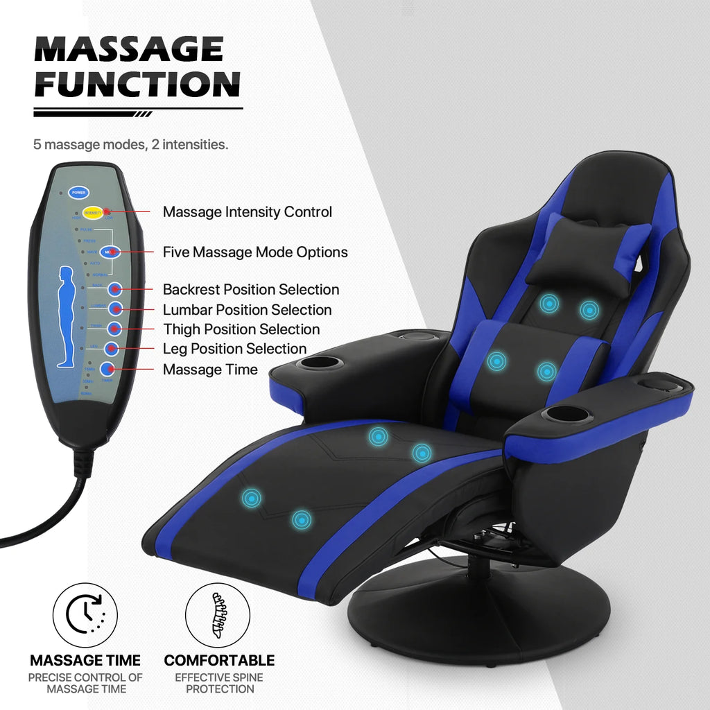 Blue Massage Gaming Recliner Chair with Speaker K232407