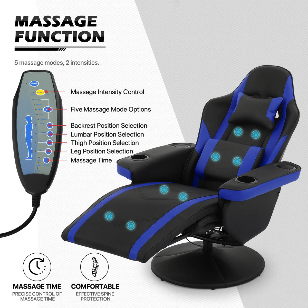 Blue Massage Gaming Recliner Chair with Speaker K232407