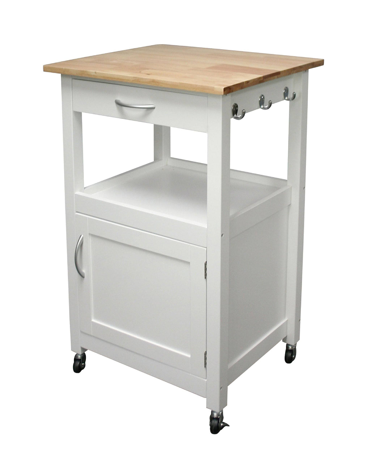 Natural Wood Top Kitchen Island Cart with White Base F91078