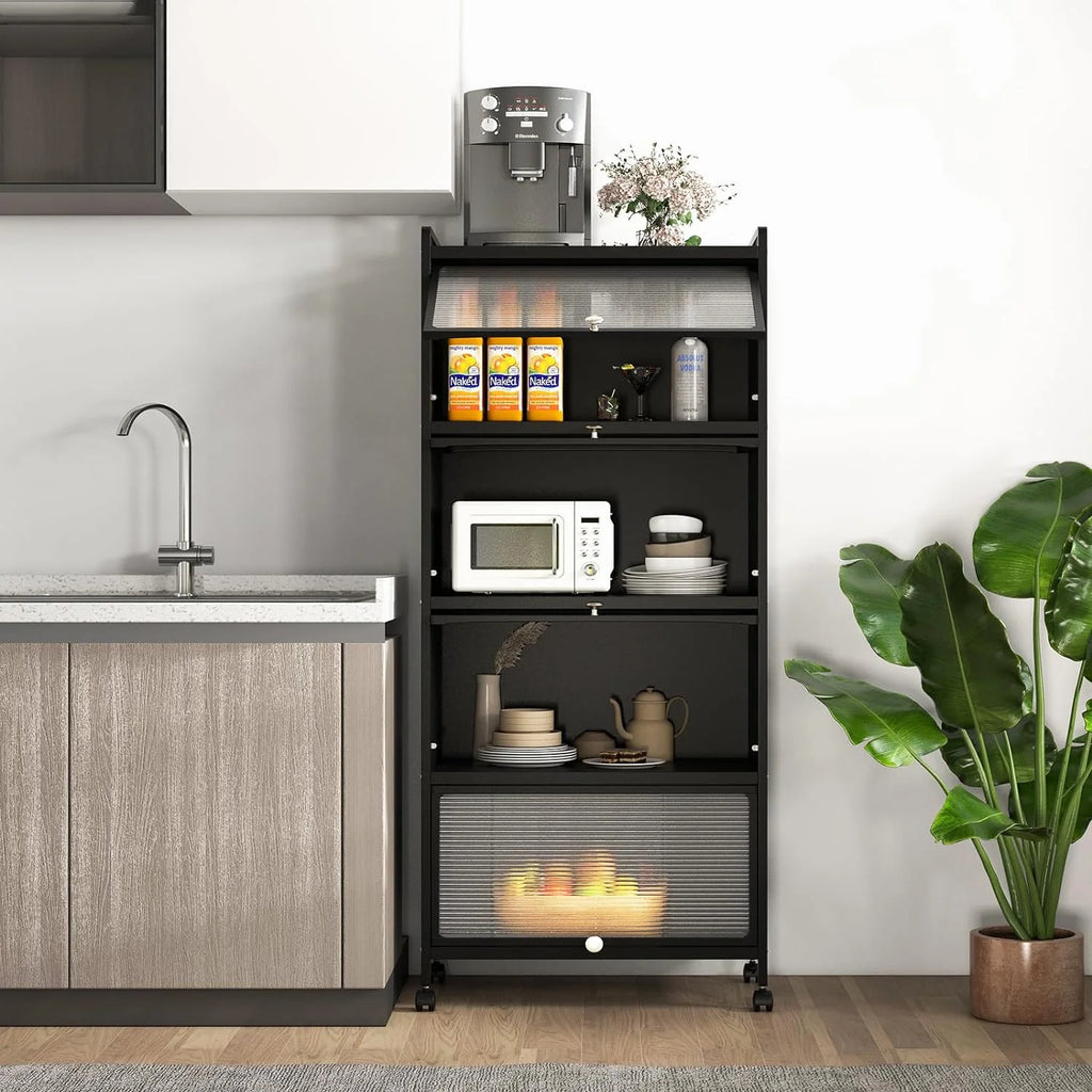 5-Tier Freestanding Kitchen Cabinet with 4 Rolling Casters R15972